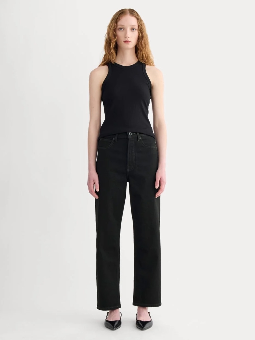 Everlane Womens Size 25 Way High Jean Black Organic Cotton Raw Edge NWT